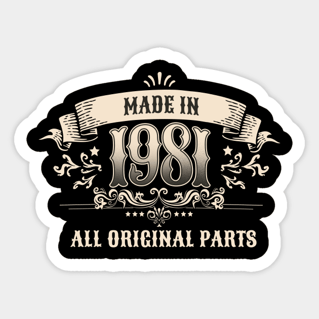 Retro Vintage Birthday Made In 1981 All Original Parts Sticker by star trek fanart and more